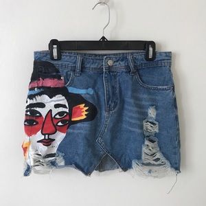 Hand painted denim skirt